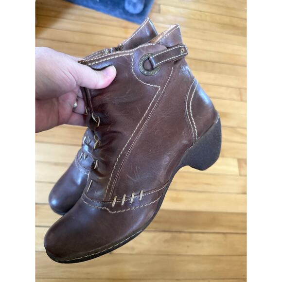Pikolinos brown leather chunky heel ankle boots stitch detailing - Picture 4 of 11